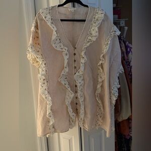 Oli & Hali Cream Ruffled Bib Collar Blouse